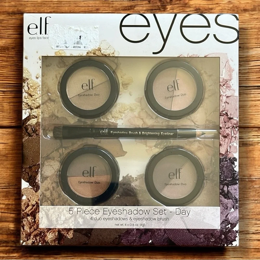 E.L.F Cosmetics Eyeshadow Duo Palettes Brush & Brightening Eyeliner 5 Piece Set